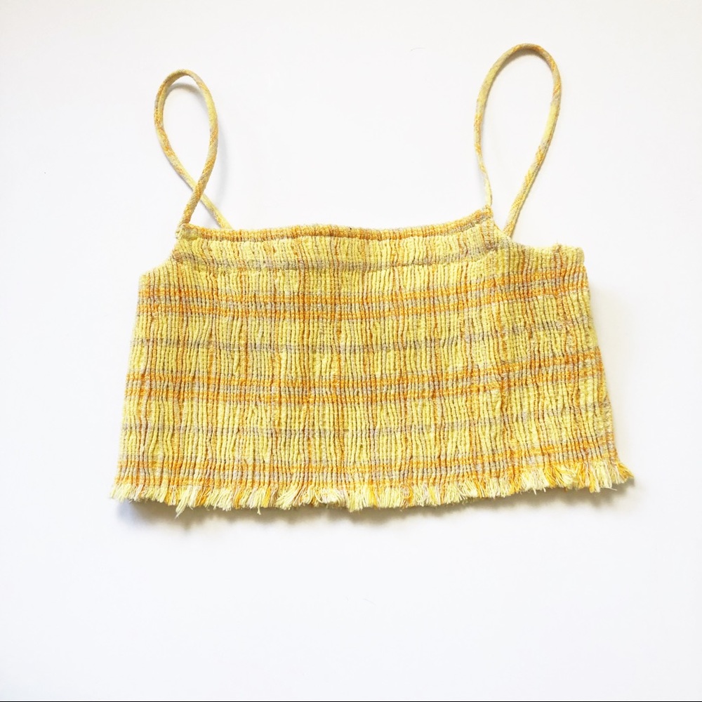 Zara Yellow Woven Fringe Crop Top, Size: S